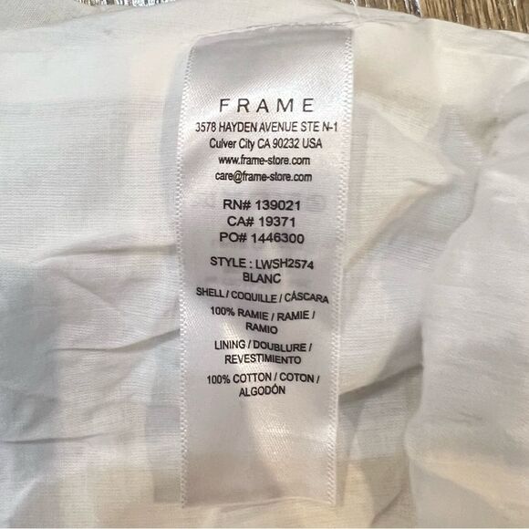 Frame Ruched Crop Puff Sleeve Blouse in Blanc‎ Size Medium - Picture 8 of 10